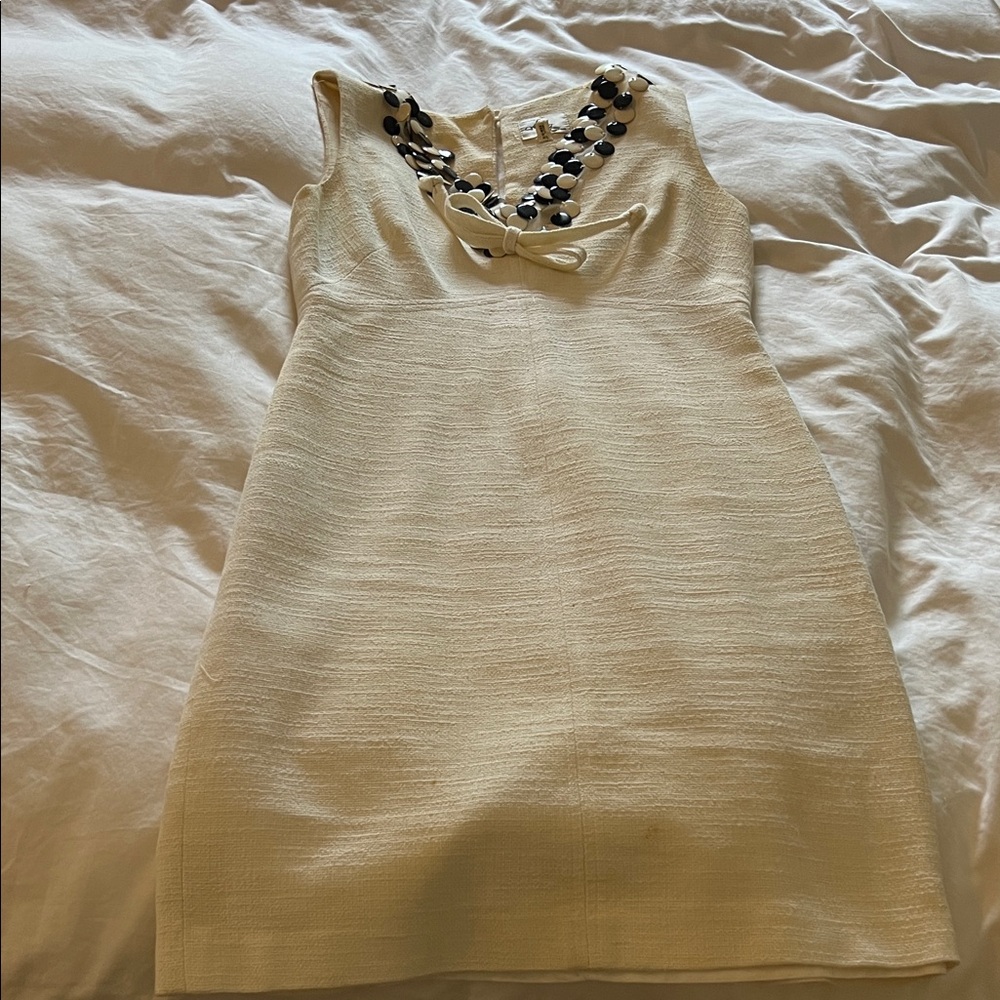Cream Sleeveless Bow-Accent Dress with Beaded Neckline MILLY